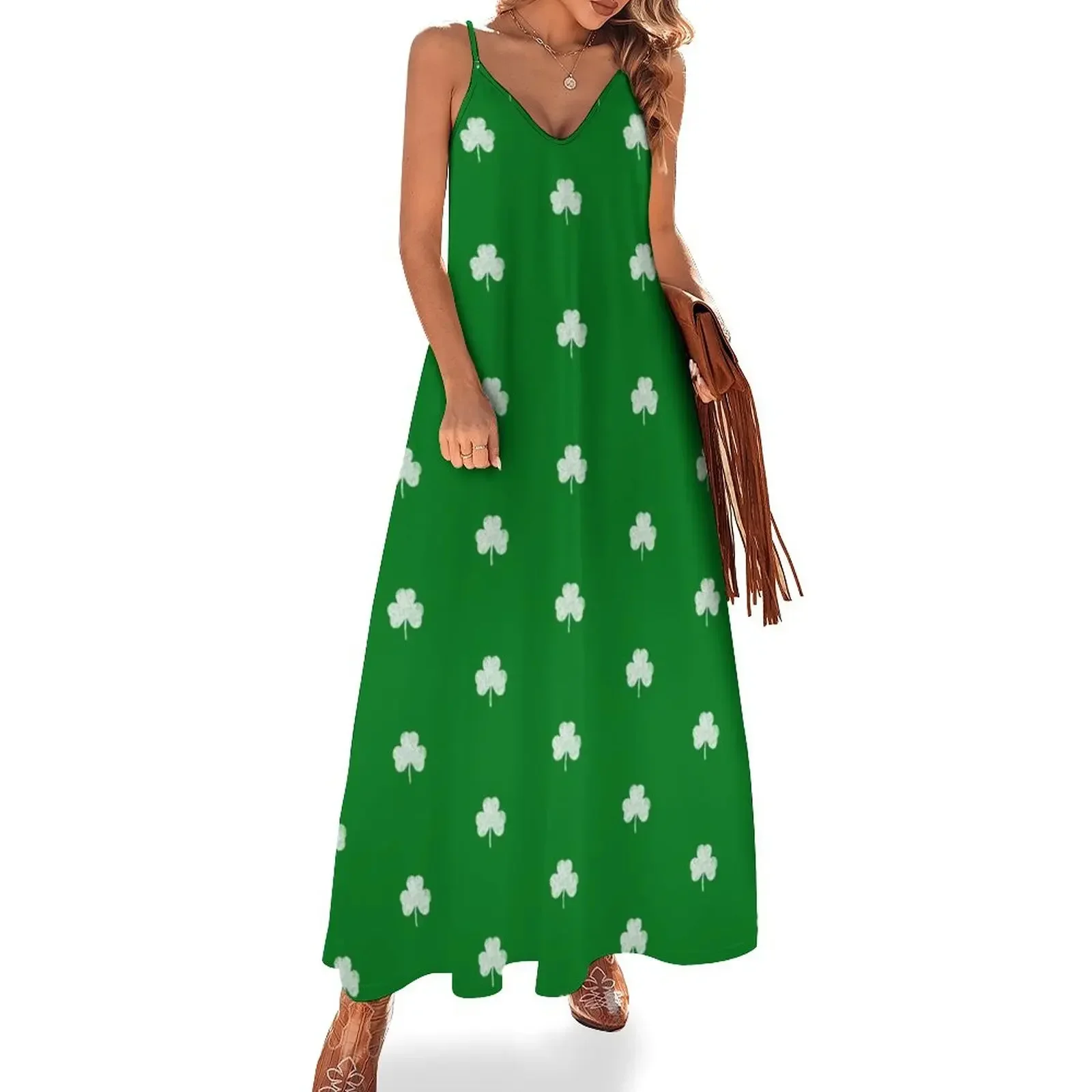 

Green St Paddy's day Distressed Shamrock Clover Design Sleeveless Dress Evening gown dress for women summer Dress