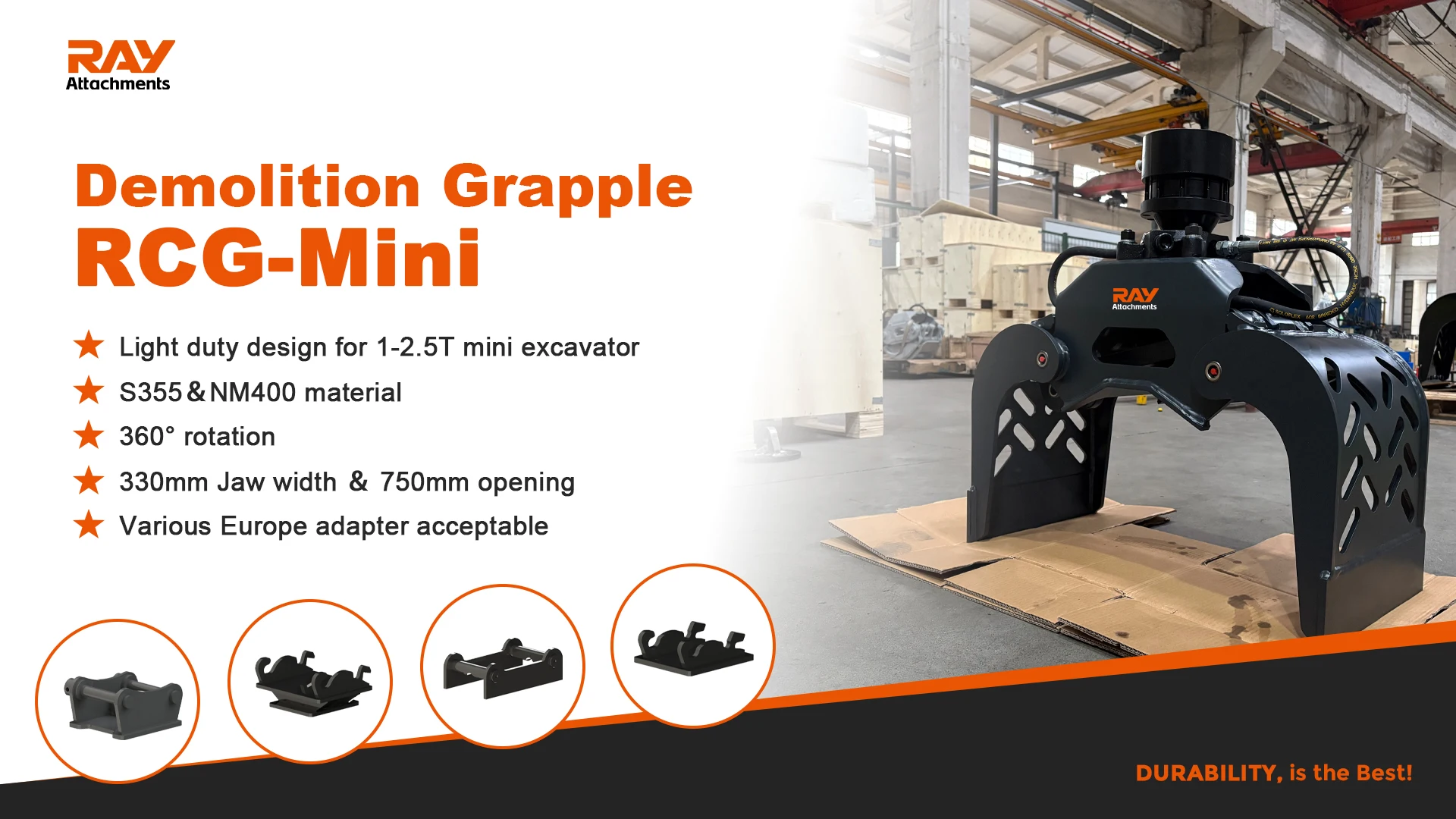 Hot Sale Europe RAY 1-2.5T Excavator Hydraulic Sorting Grab Rotating Demolition Grapple for Stone Scrap Metal Wood