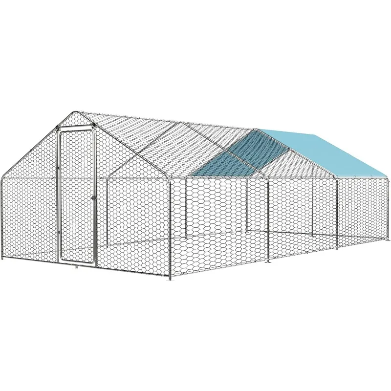 Dog Kennel Outdoor with Waterproof and Anti-UV Cover Lockable Door Design(9.8'Lx19.6'Wx6.4'H)