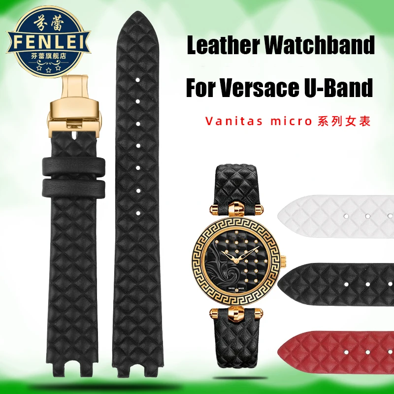 16mm 18mm Genuine Leather Watch Band for Versace Vanitas Micro VQM Comfortable Female U-Shaped Interface Watch Strap Accessories