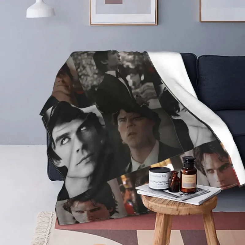 The Vampire Diaries Blanket Flannel Print Damon Salvatore Breathable Lightweight Throw Blanket for Home Car Quilt