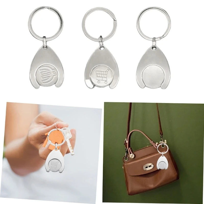 Convenient Shopping Cart Coin Keychain with Trolley/Euro/Blank Pattern Reliable Key Chain for Supermarket Trolleys Bags