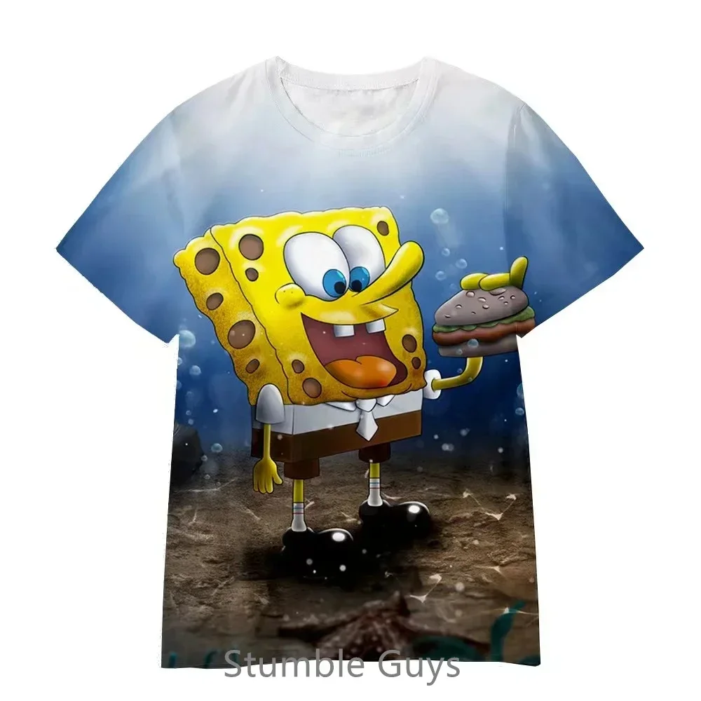 2024 New Summer Spongebob Tshirt Kids Clothes Baby T-shirt Anime Sports TopsFashion Casual Wear Boys And Girls T Shirt