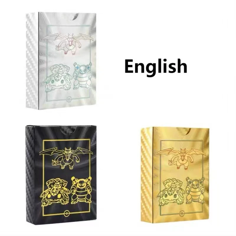 55Pcs Pokemoned Cards Gold Foil Golden Letters English Version Rainbow Vmax EX GX Black Silver Card Pikachu Batt Series Gifts