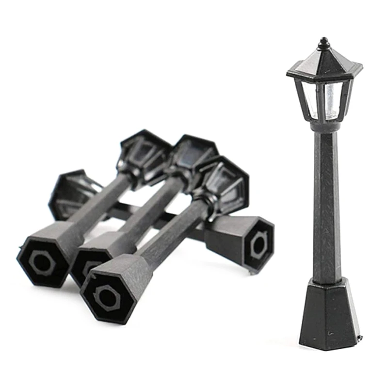 4pcs Street Post Lights Model Railway Train Lamp Post Lights Miniature Village Pathway Lantern Post for DIY Dollhouse