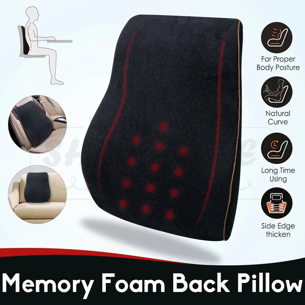 

Black Memory Foam Lumbar Back Support Cushion Pillow Home Car Office Seat Chair