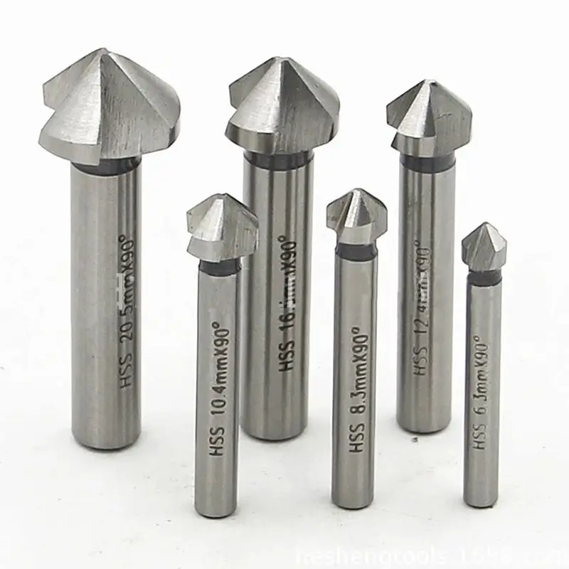 6pcs/set Three-blade High Speed Steel Chamfer Cutting Tool Woodworking Milling Cutter Countersink Drill Bit Hole Opener Kit