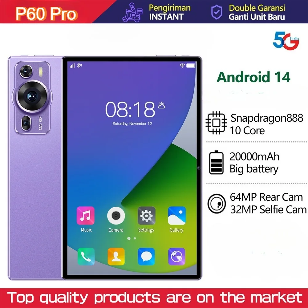 

2025 Original P60 Pro 4G 5G Dual Sim Tablet Android 14 kids Tablet 10.1HD Screen 22GB+2TB 20000mAh Tab Tablets PC With keyboard