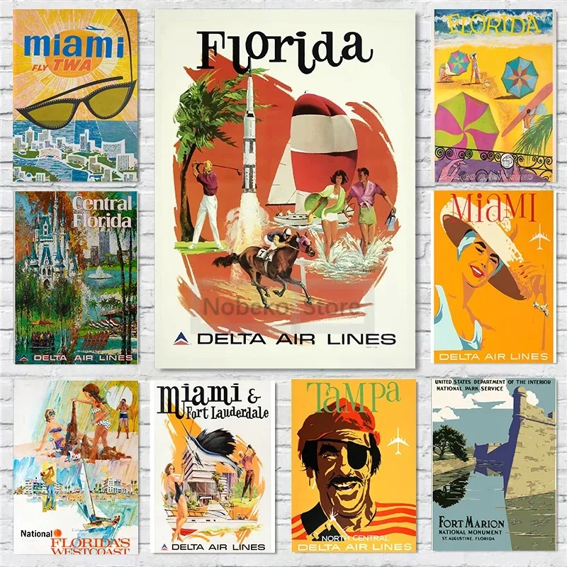 Florida Vintage Travel Posters Miami Orlando Tampa Westcoast Poster and Prints Canvas Painting Wall Art Pictures Home Room Decor