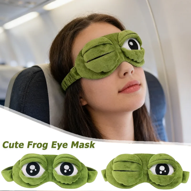 Frog Eye Mask Soft Plush Sleep Mask Open Eyes 3D Comfortable Cute Frog Travel Airplane Yoga Napping for Children Adults