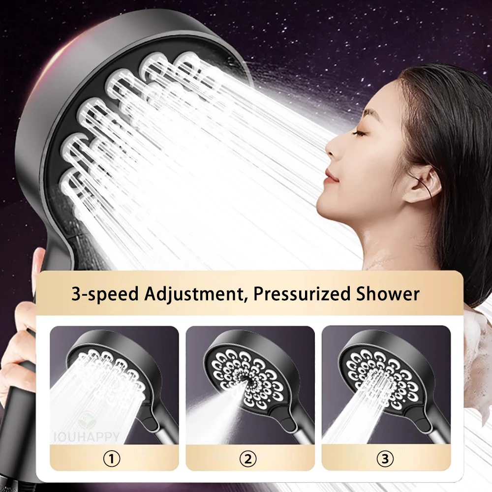 

High Pressure Shower Head Water Saving Adjustable 3 Spray Modes Large Outlet Showerhead Handheld Hotel Bathroom Accessories