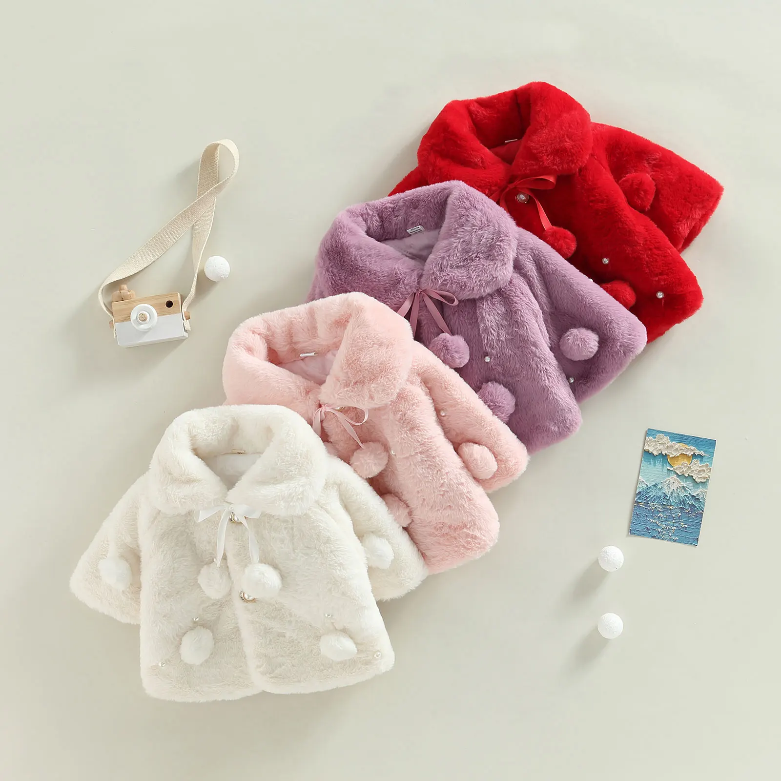 Lovely Baby Girls Autumn Winter Coats Warm Clothes Long Sleeve Furry Cape Jacket Solid Color Baby Coats Outerwear for 0-4 Years