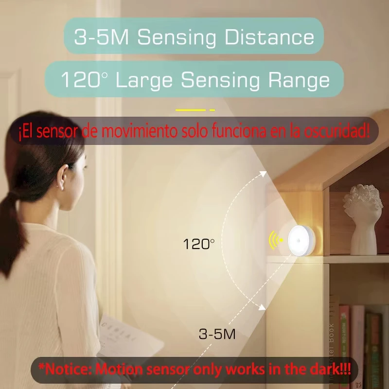 Type-c Rechargeable Motion Sensor LED Night Light for Kitchen Bedroom Stairs Hallway Cabinet Closet - Energy Efficient