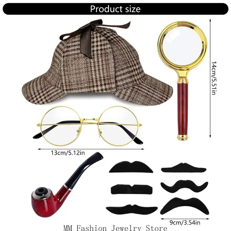 D0UB 5PCS Detetive Fostume Detective Roupetfits Detective Detective Fancy Dress Dress Set