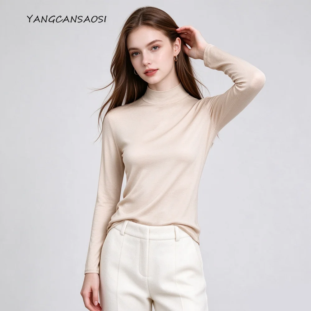 2026 Women's Autumn/Winter New 100% Natural Mulberry Silk Half High Collar Long Sleeve Comfortable Skin Friendly Bottoming Shirt