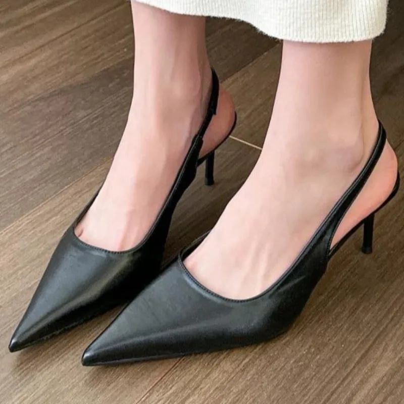 

Модные и универсальные женские босоножки на высоком каблуке во французском стиле, весна 20225, новые трехцветные сандалии на шпильке с острым носком и неглубоким носком