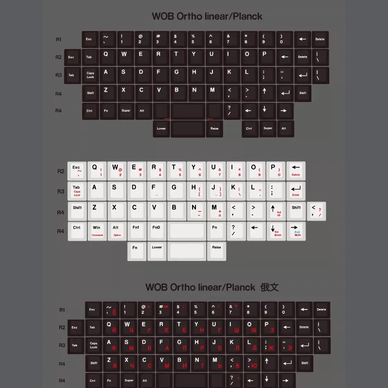 Planck Ortho Linear Keycaps in-line Cherry Profile Custom Artisan Point Russian Key Caps for Mechanical Keyboard Accessories