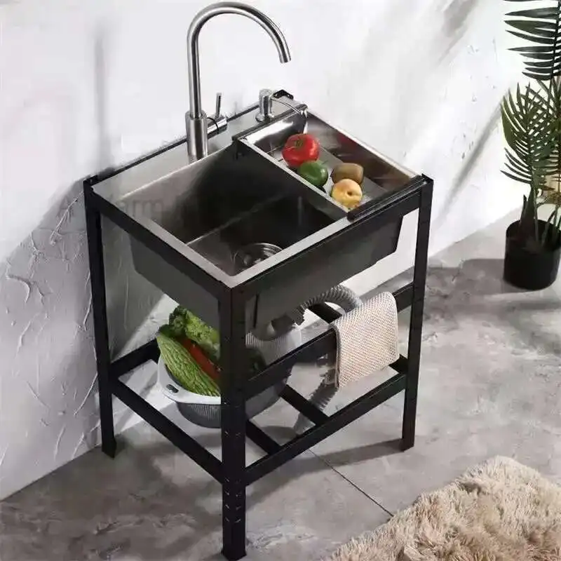 

Stainless Steel Kitchen Sink Thickened Floor-standing Vegetable Basin Single-slot Kitchen Accessories Commercial Washing Basin