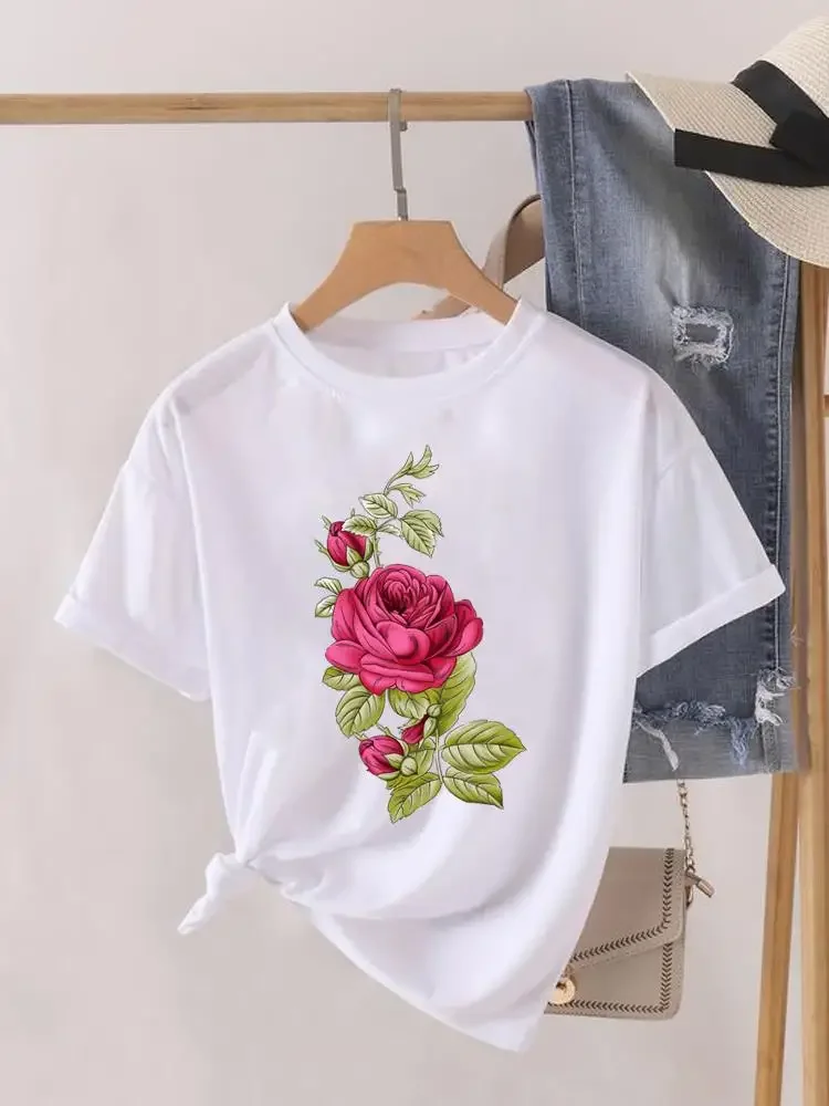 Cute Sweet Women Clothes o-collo Graphic T-Shirt Fashion Print manica corta Lady Top T-Shirt da donna femminile