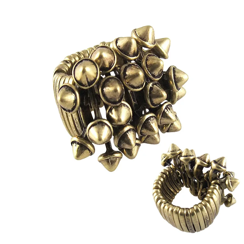 Unisex Punk Spike Stud Flaky Durian Shape Adjustable Stretch Finger Ring Men Women Antique Alloy Metal Rings Fashion Jewelry