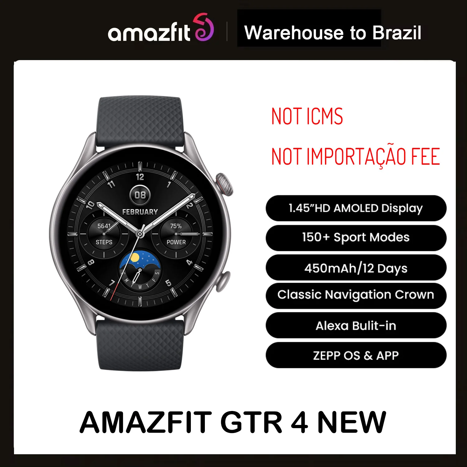 2024 Amazfit GTR 4 NEW Version 46mm Smartwatch AMOLED Display Zepp OS App 12-day Battery Life GPS Watch for Andriod IOS Phone