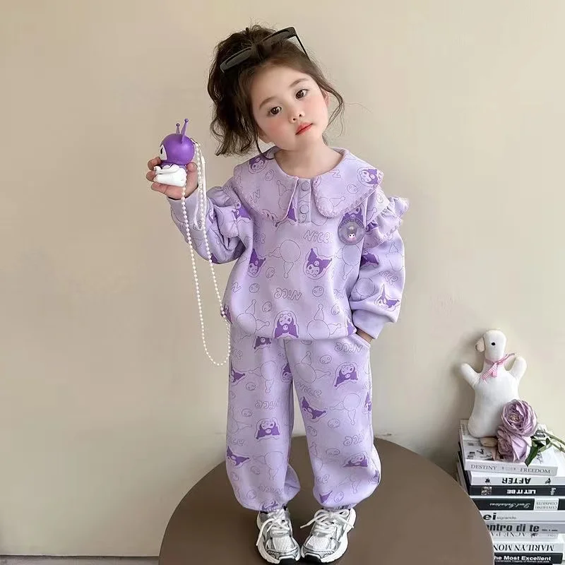 Autumn Kid Girls Clothes Set Mandarin Collar Sweatshirts Pullover Top and Pants Bottom 2 Pieces Suit Children Girl Sweet Outfits