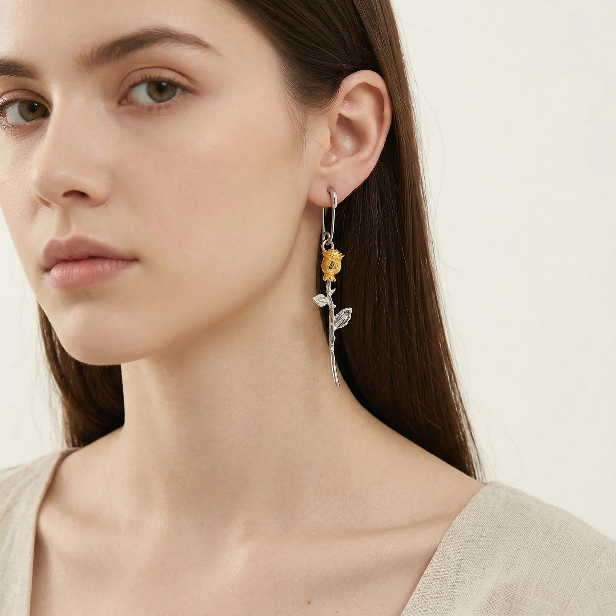 F.I.N.S French Style 925 Sterling Silver Earring Only One Piece Single Rose Pin Drop Earrings 925 Fine Jewelry Prevent Allergy