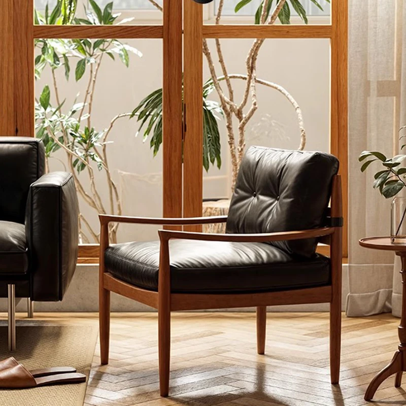 

nordic solid wood chair casual single sofa modern luxury sofa chair living room leather study designer sillas salon furniture