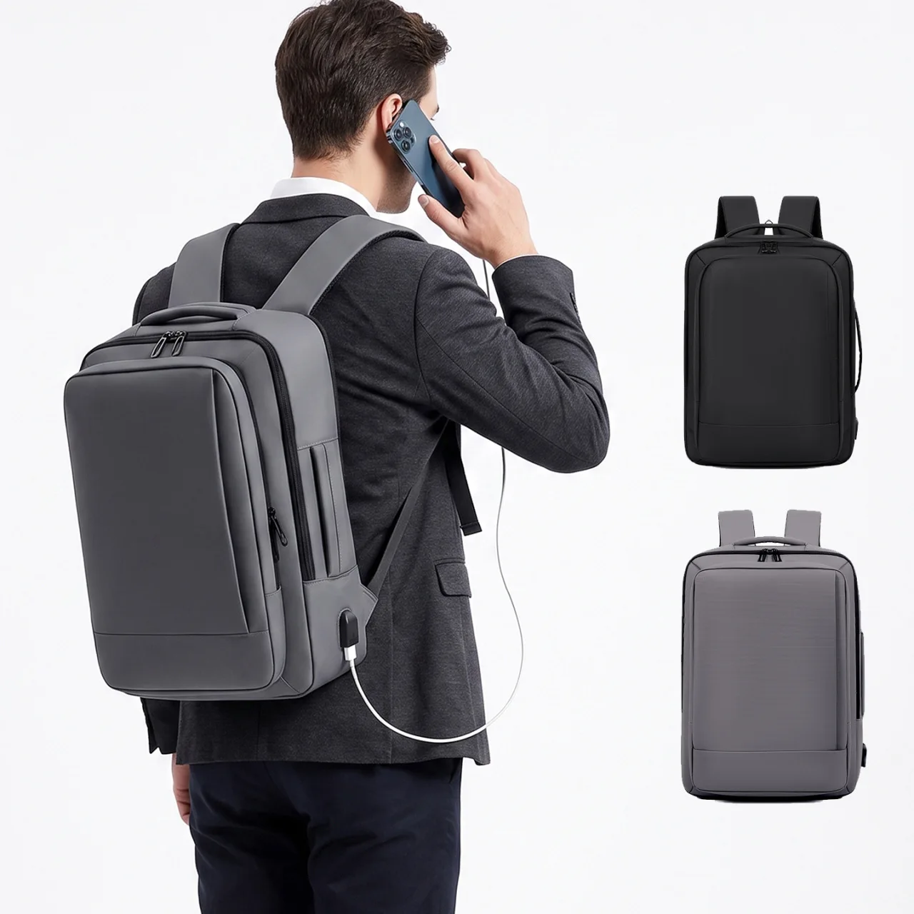 Expandable Business Backpack Men Water Resistant Large Capacity Laptop Travel Commuter Outdoor Daypack Rucksack