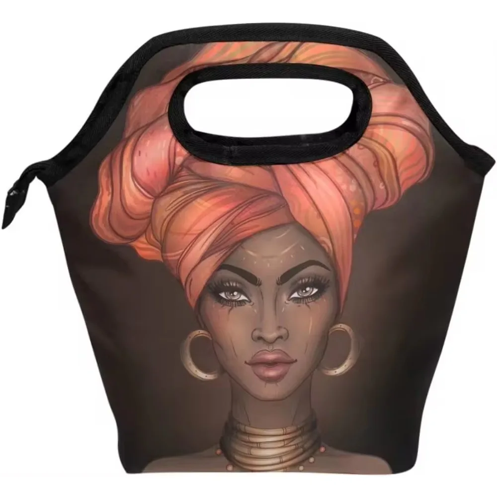 African American Women Lunch Bag Black Girl Handbag Lunch Kit Insulated Cooler Box for Travel Picnic Work School Reusable