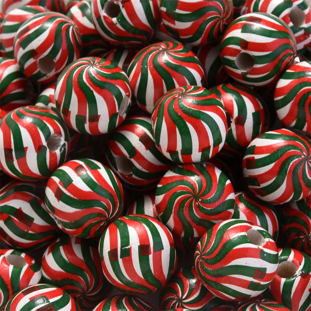 10 Stück 16mm Weihnachts-Holzperlen Rot-Grün Gestreift Pfefferminz-Wirbel-Abstandsperlen für Feiertagsgirlanden DIY Handwerk Schmuckherstellung – Detail 6