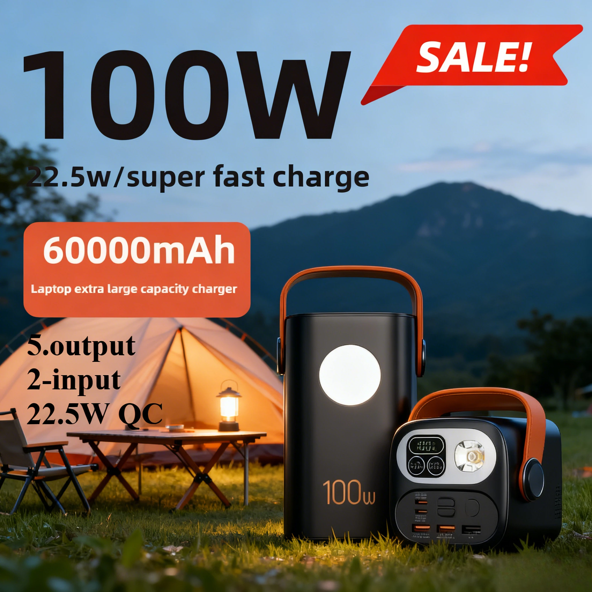 

OutDoor Power Station 60000mAh Power Bank Ultra External Battery Capacity PD100W Fast Charging for Laptop IPhone Samsung Xiaomi
