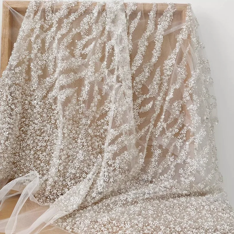 

Luxuriant Heavy-beaded Glittering Lace Fabric for Bridal Dresses and DIY Accessories Designer Fabric