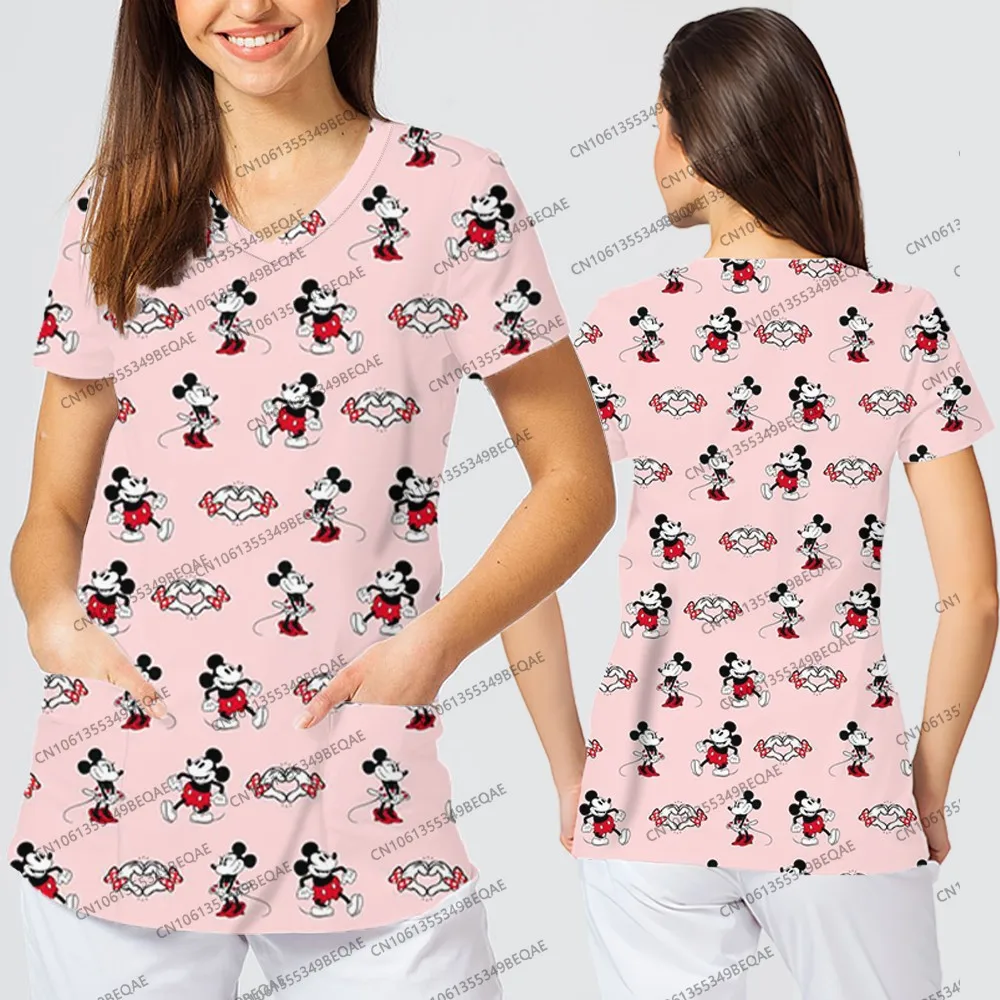 New Style Women's Tops with Pocket V-neck Streetwear Casual Clothing Summer 2025 Trend Disney Short Sleeve Y2k Female T-shirts