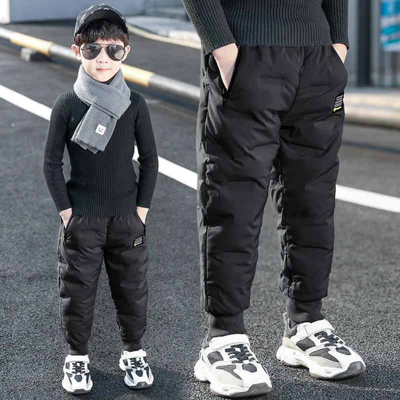 4-15Y Teen Boys Winter Pants Kids Fleece Thickened Trousers High Quality Boys Down Cotton Pants Outwear Childrens Clothes