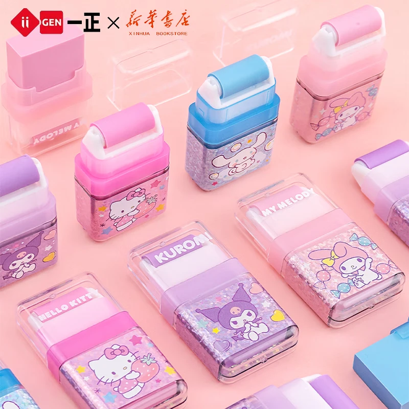 4Pcs/Set Sanrio Hello Kitty Roller Eraser Cute Creative Transformers Writing Correction School Student Office Stationery Rubbers