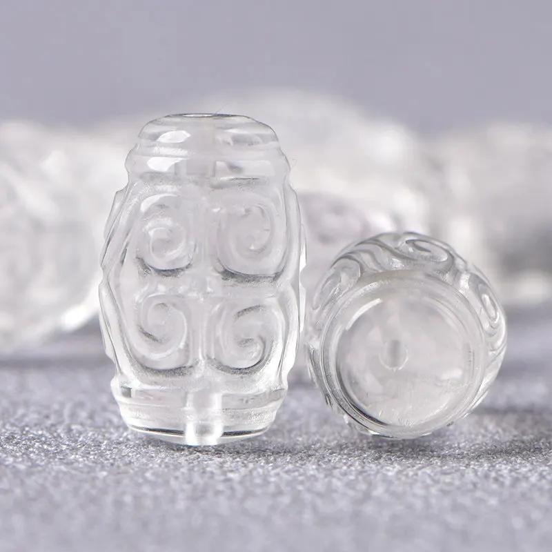 Natural White Crystal Palindrome Beads Through Hole DIY Carving Accessories Semi-Finished Beads Loose Beads