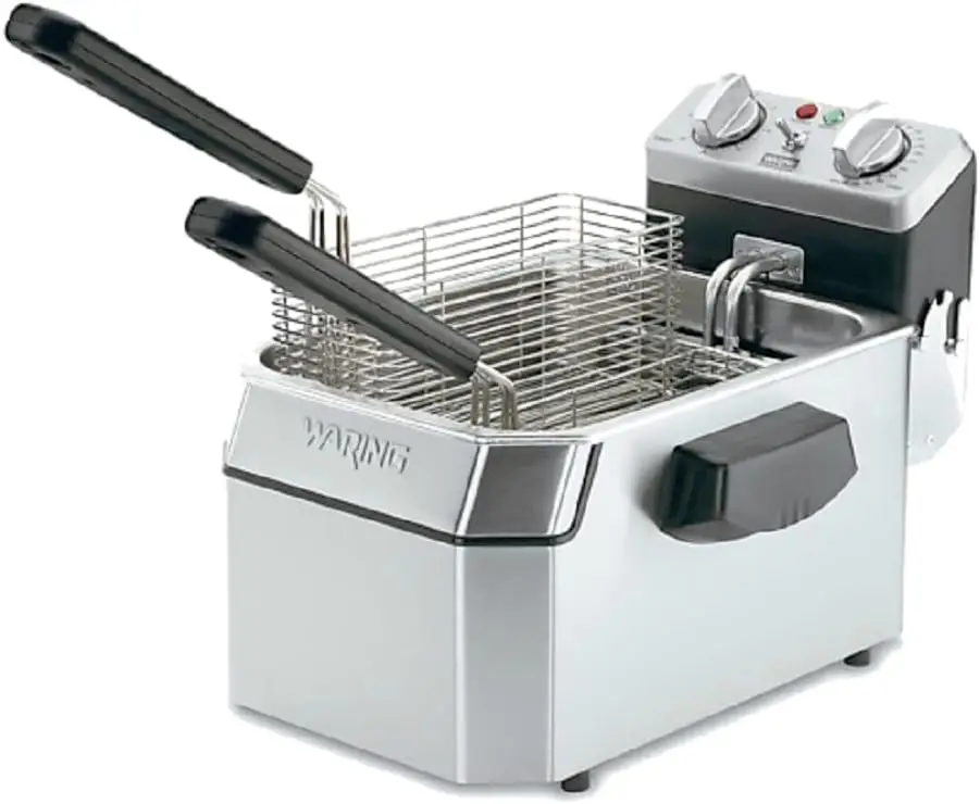 Waring Commercial Wdf1000 Heavy Duty 10 Lb. Single Basket Deep Fryer , 3 Fry Baskets & Night-Cover-1800W, 120V, 5-15