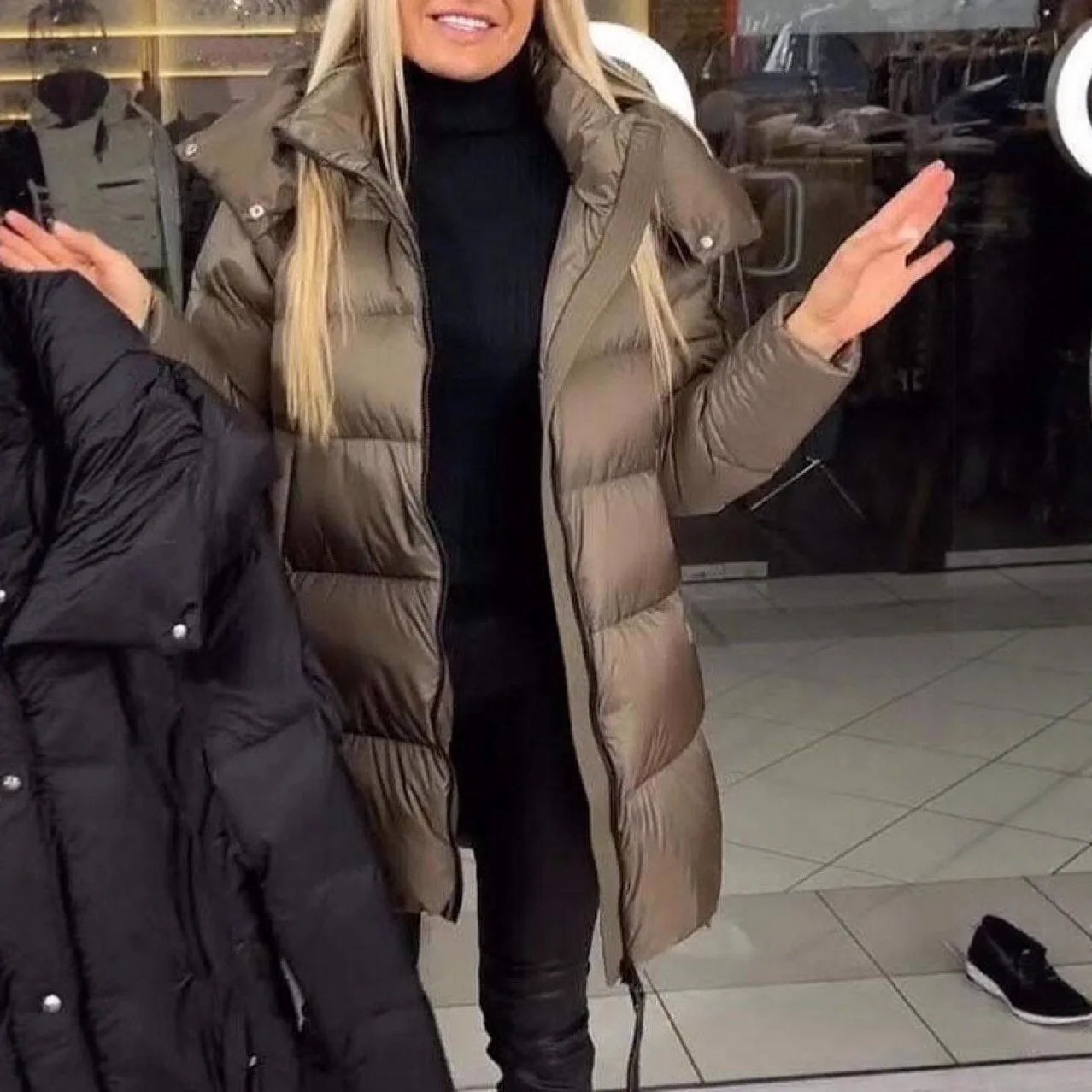 

Fashionable Warm Cotton Jacket For Women With Hood Stand Collar Winter Outerwear Stylish Transoceanic New Arrival