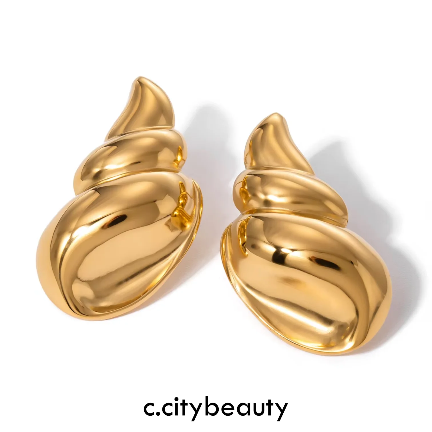 

Niche Cubic Glossy Conch Earrings for Women Waterproof 18k Gold Plated Stainless Steel Fashion Statement Jewelry Anti Allergic