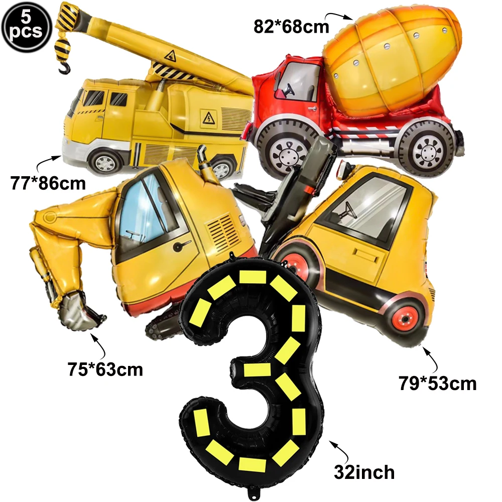 5 stücke Bau Party Ballon 32'' Gabelstapler Bagger Lkw Ballon 1-9 Digitale Folie Ballon Junge Bau Geburtstag Dekore – Detail 4