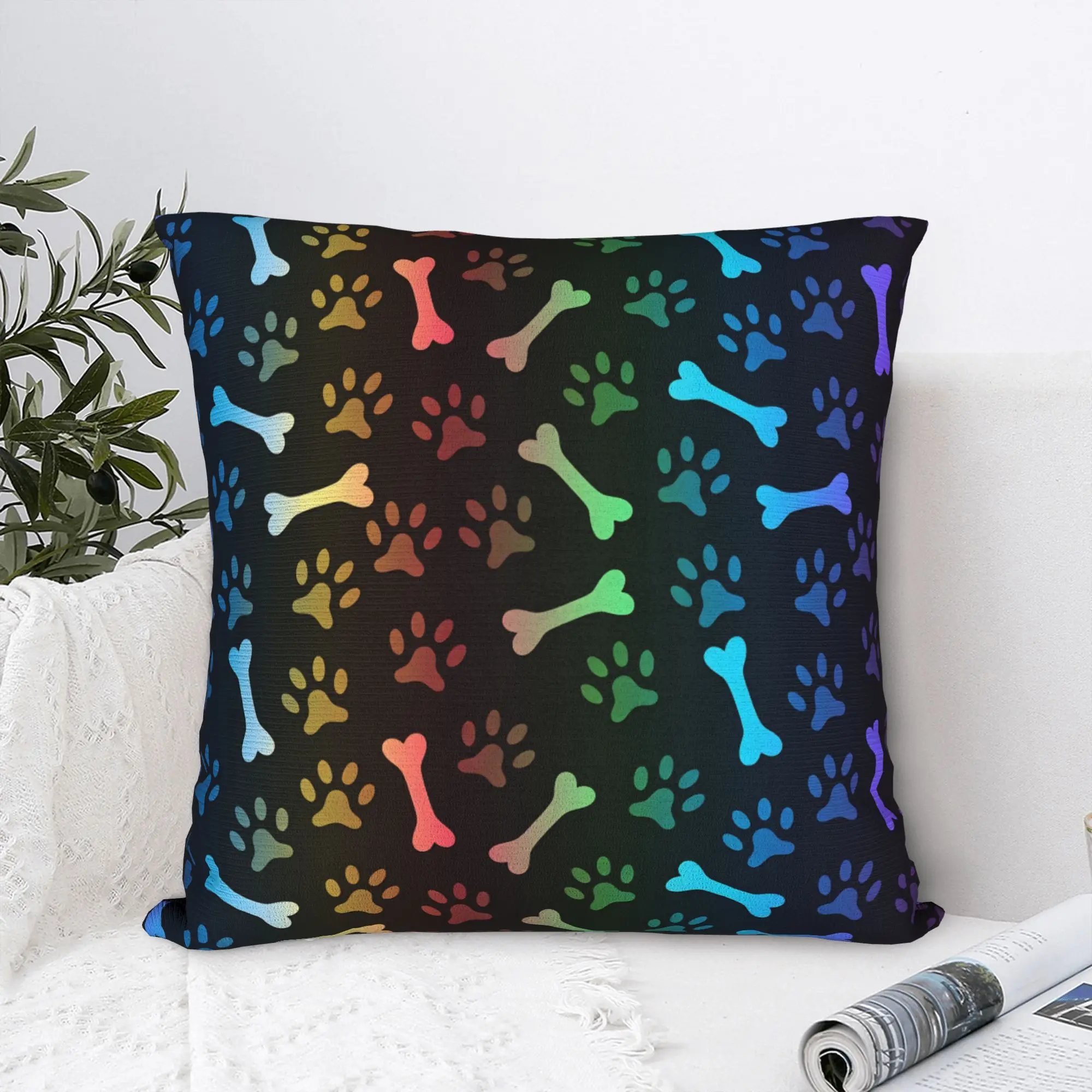 Capa de Almofada Colorida com Estampa de Patas e Ossos, Capa de Almofada Confortável para Sofá da Sala de Estar, Capas de Almofada Criativas
