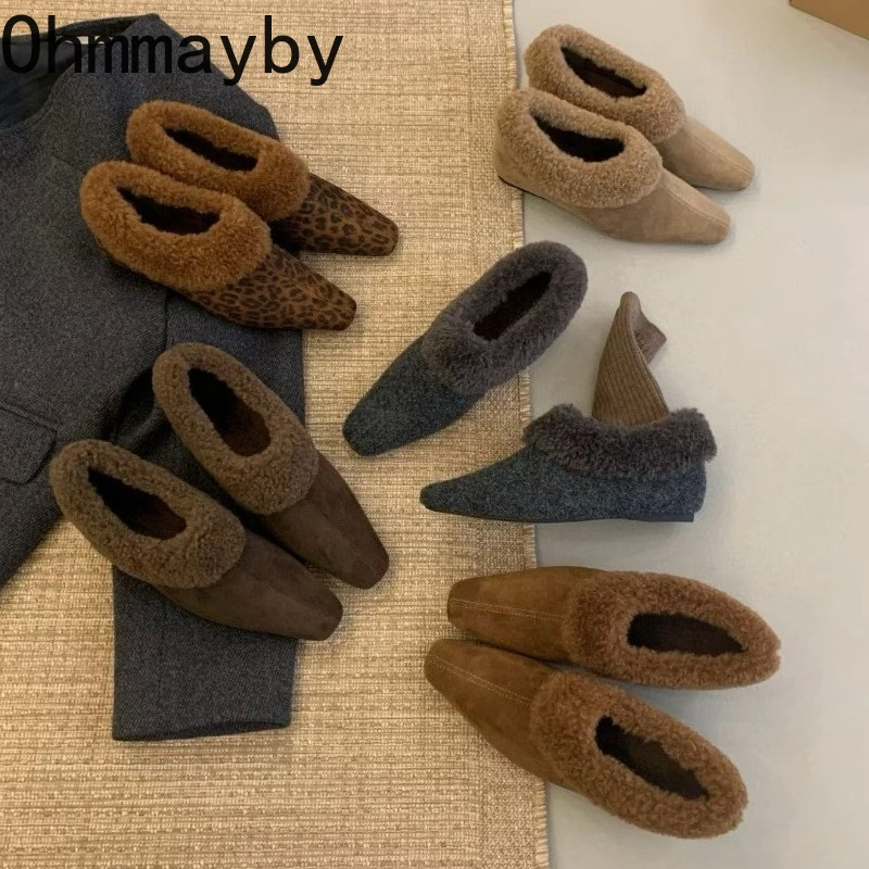 

Autumn Winter Fleece-lined Woman Mary Jane Shoes Concise Internal Elevation Party Fur Pumps Shoes Vintage Slip On Ladies Shoes