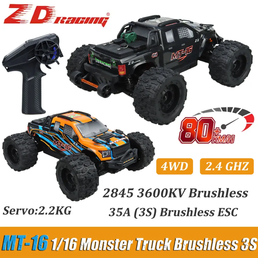 

ZD Racing Высокоточные подшипники RC Monster Truck MT-16 80 км/ч 2,4 ГГц Полный привод Бесщеточный комбинированный 1/16 RC Игрушечный внедорожник