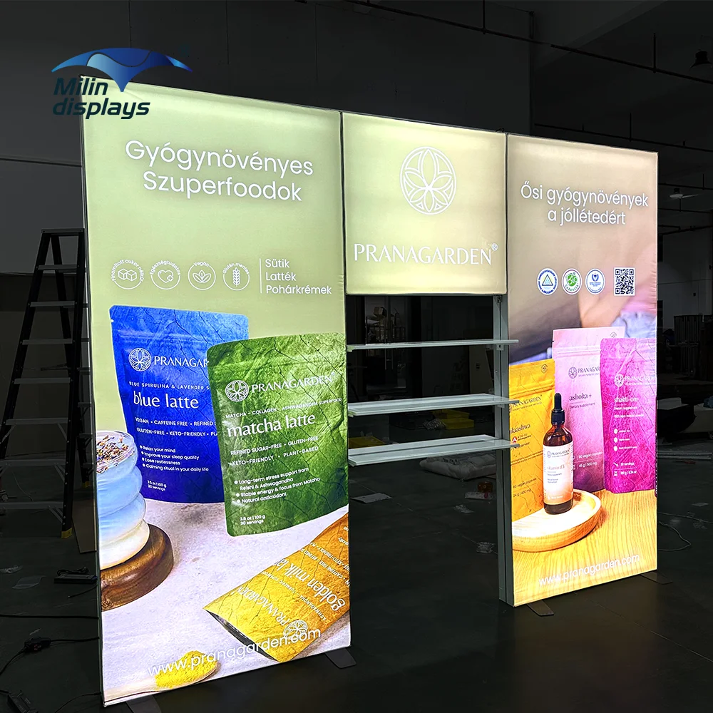 Promotional Exhibition Booth Modular Light Box LED Backlit SEG Lightbox Display Stand Trade Show Booth Exhibitions with Shelves