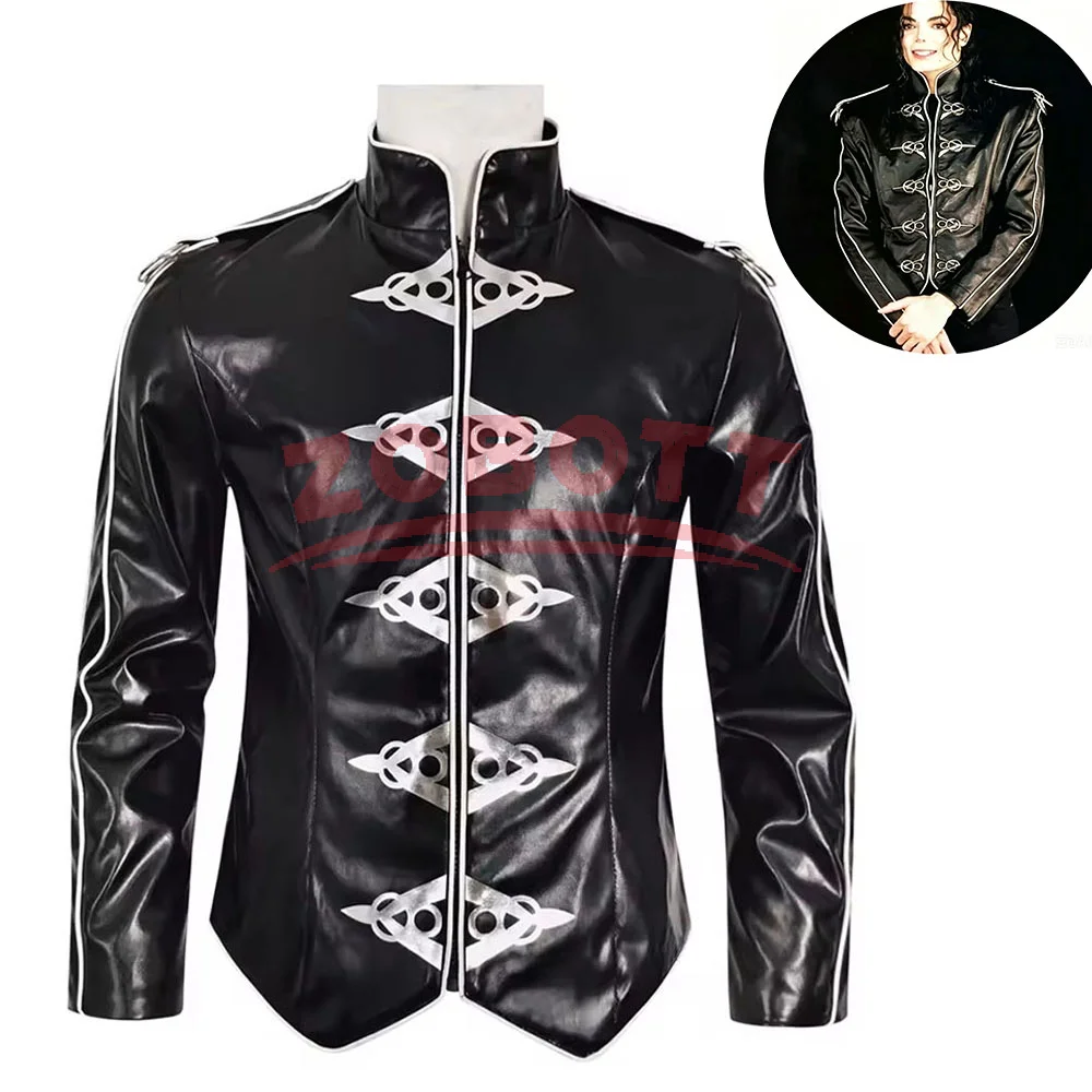 Michael Jackson Gothic Schwarze Kunstlederjacke Punk Rock Cosplay Kostüm Bühnenauftritt Oberbekleidung Halloween