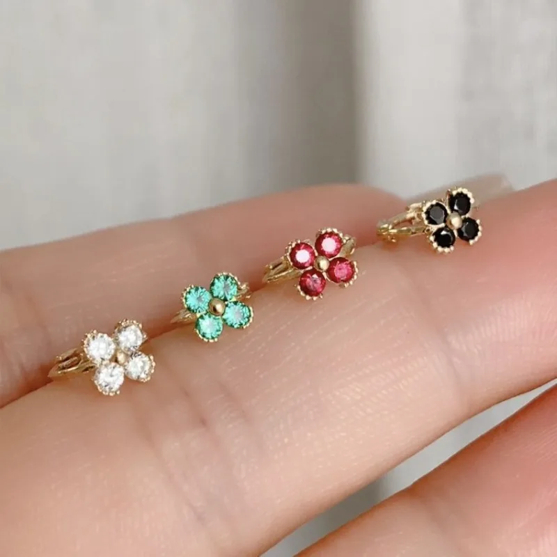 

CCFJOYAS 6.5mm 925 Sterling Silver Multicolor Zircon Flower Small Hoop Earrings for Girl Small Fresh ear bone Buckle Earrings