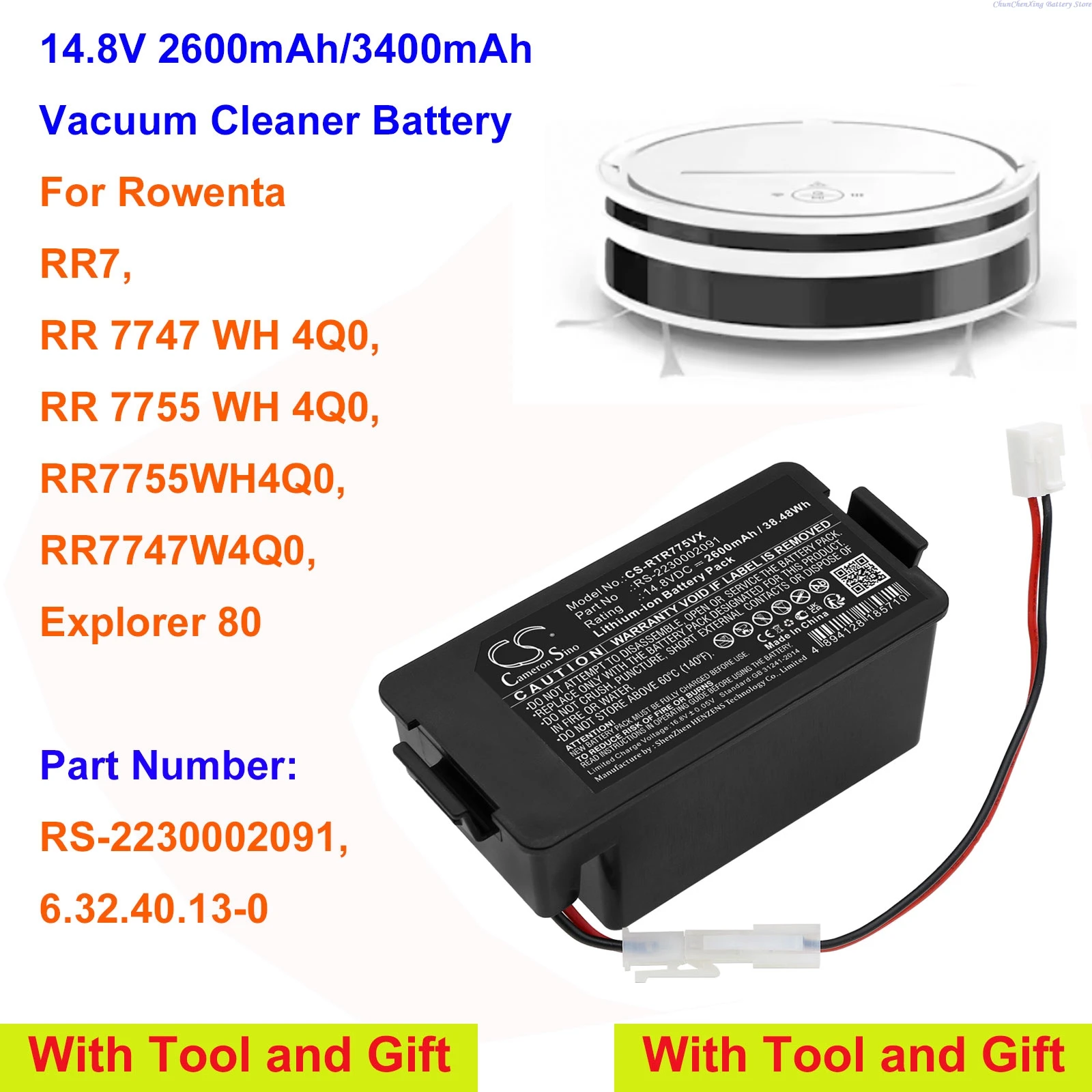 14.8V 2600mAh/3400mAh Battery RS-2230002091 for Rowenta RR7, Explorer 80, RR7755WH4Q0, RR7747W4Q0, For Tefal RG 7765 WH,RG7765WH