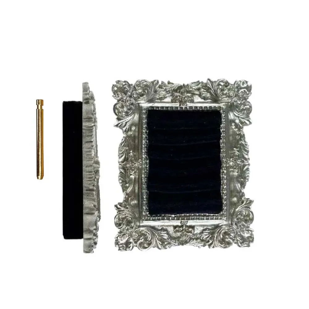 Mini Ring Display Stand Vintage Silver Baroque Design Velvet Earring Tray Ornaments Space Saving Jewelry Display Props