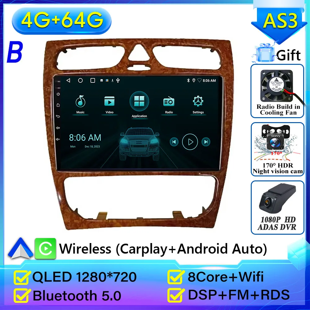 Autoradio Carplay Voor Mercedes Benz C-Klasse W203 C200 C320 C350 CLK W209 2002-2005 navigatie GPS Android Auto 5G Wifi Geen 2din